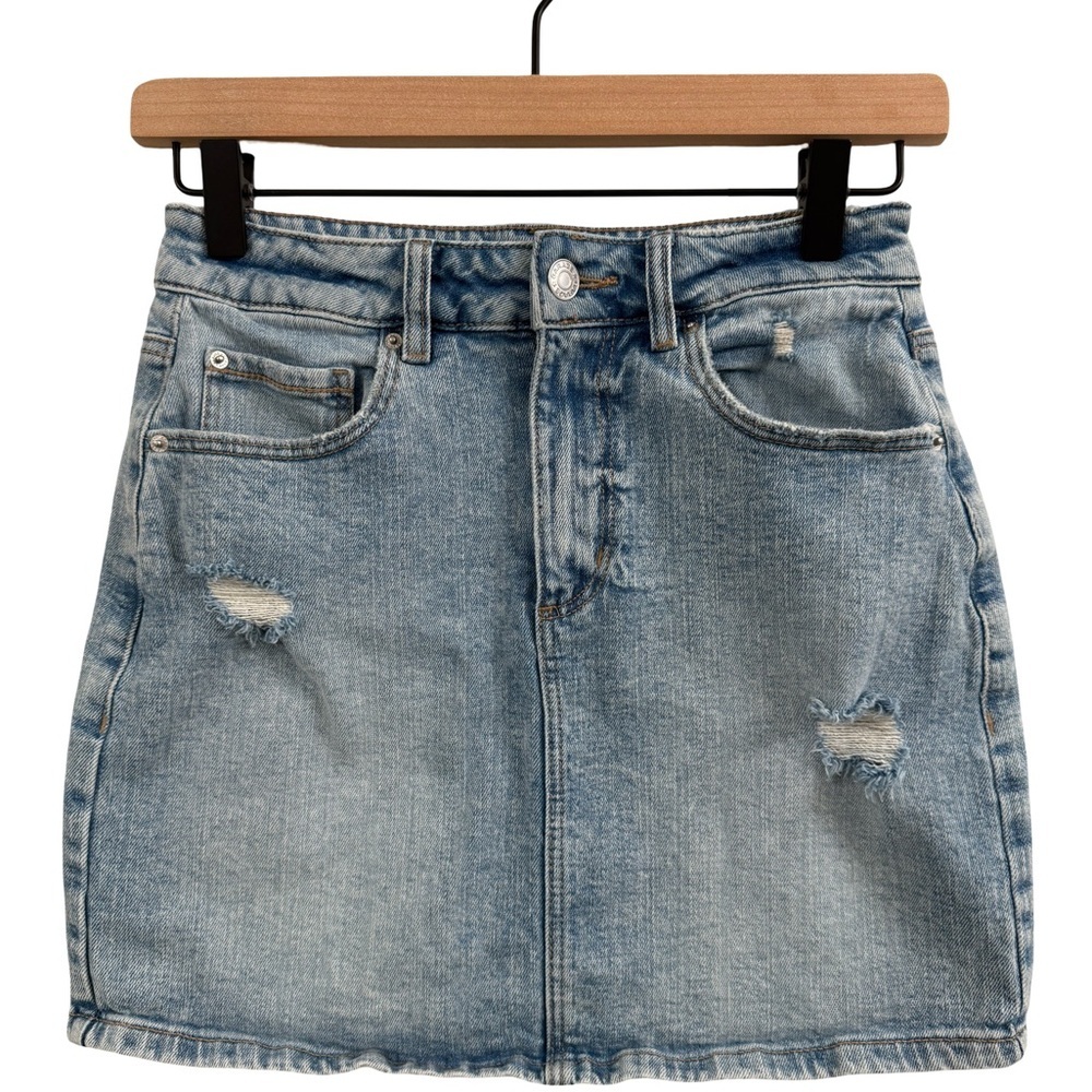 Garage Light Blue Distressed Denim Skirt